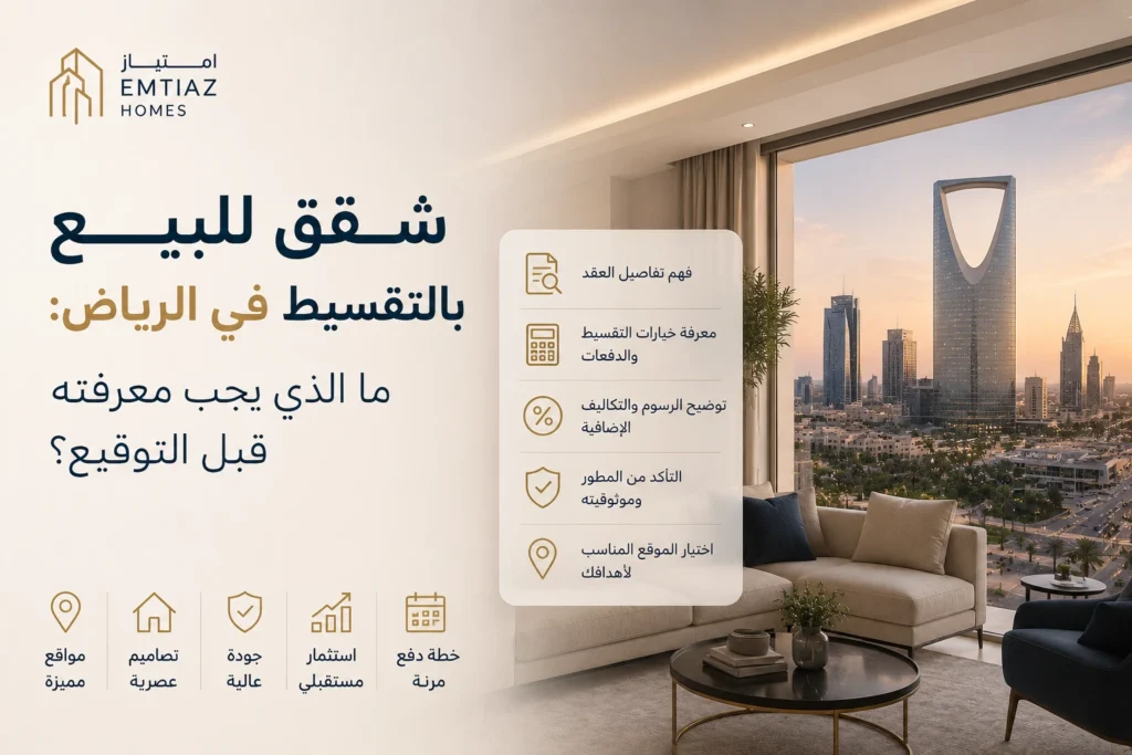 شقق للبيع بالتقسيط في الرياض ما الذي يجب معرفته قبل التوقيع؟ - امتياز المساكن